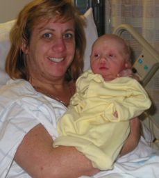 Mommy and Joël with his eyes open